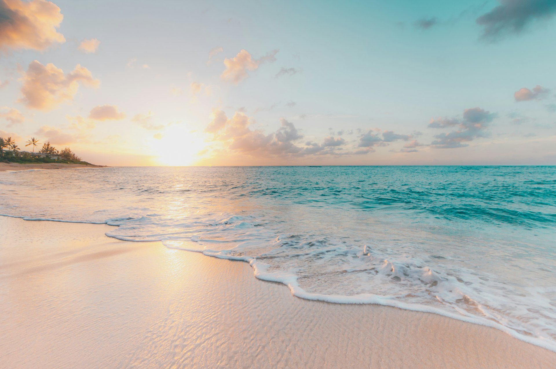 Tropical sunset beach with turquoise water