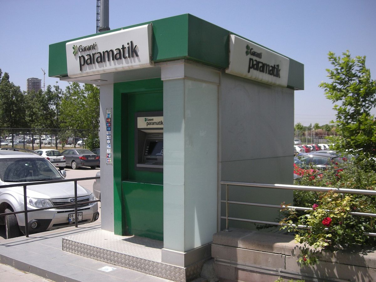 A Garanti Bank cash machine on a street in Turkey